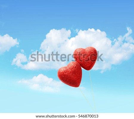 Image, Stock Photo Two red heart lollipop pattern on pink background