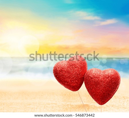 Similar – Image, Stock Photo Two red heart lollipop pattern on pink background