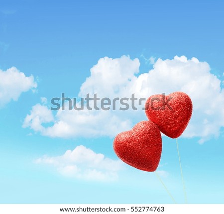 Similar – Image, Stock Photo Two red heart lollipop pattern on pink background