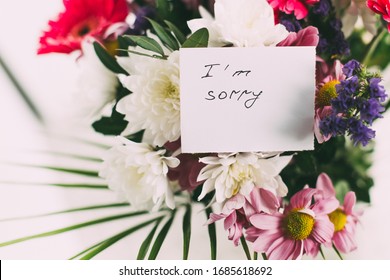 Greeting Card With The Words I'm Sorry In A Beautiful Bright Bouquet Of Flowers