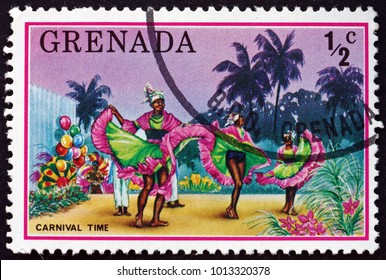 GRENADA - CIRCA 1976: A Stamp Printed In Grenada Shows Carnival Dancers, Tourist Publicity, Circa 1976