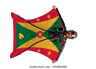 Grenada Symbol. Bird Men. Men In Wing Suit Templet. Skydiving Men In Parashute. Simulator Of Free Fall.               