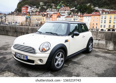 Grenoble, France - March 14, 2019: Motor Car Mini Hatch In The City Street.