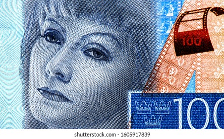 Greta Garbo. Portrait from Sweden 100 Kronor 2015 bank note. 
