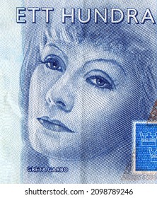 Greta Garbo portrait from Sweden 100 Kronor banknote, close up