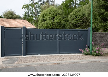 grey aluminum modern sliding high gate and door pedestrian home gray modern portal of suburb city house