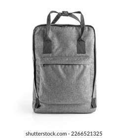 Grey backpack for everyday use with different pockets and laptop compartment. Front view on white background. - Shutterstock ID 2266521325