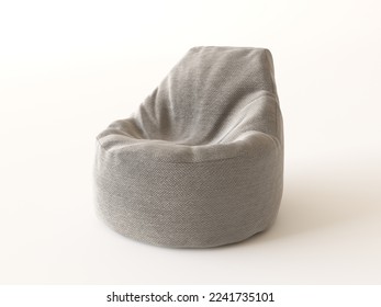 Grey bean bag isolated on white background with nobody. Flexible and adjustable textile seat beanbag. Simple decor minimal object. Colored armchair bag on a white studio background. 