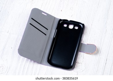 Grey And Black Plastic Wallet Case Cover For Smart Phone