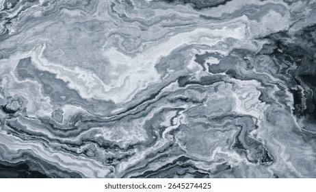 A grey blue and black painting of a wave. painting is abstract and has a sense of movement