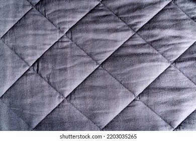 Grey Blue Weighted Blanket Texture Detail, Heavy Padded Relaxing Bed Sheet Cover Filled With Glass Beads