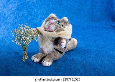 Grey Cat - Soft Toy Made Of Felt Wool