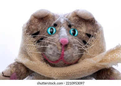 Grey Cat - Soft Toy Made Of Felt Wool