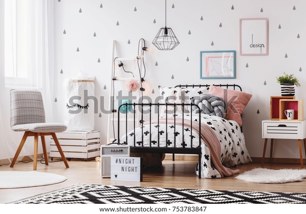 Grey Chair Girls Bedroom Geometric Carpet Stock Photo Edit Now