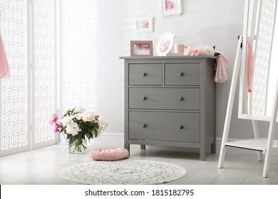 Grey Chest Of Drawers In Stylish Room Interior