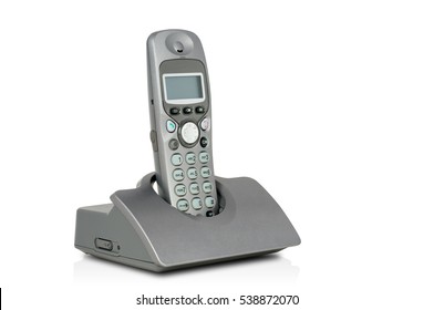 Grey Cordless Phone And Docking Station. Isolated White.