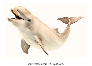 Grey dolphin swimming mid leap isolated on white background