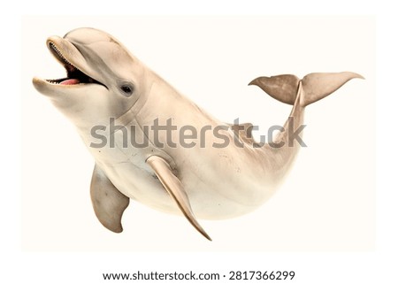 Grey dolphin swimming mid leap isolated on white background