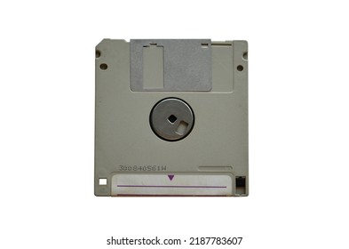 Grey Floppy Disk magnetic computer data storage support isolated over white, black diskette isolated on white background. Retro style floppy diskette front view with texture, label and cover.