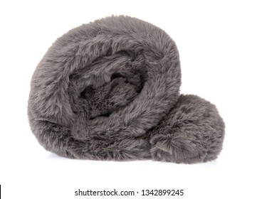 Grey Fur Scarf Isolated On White Background