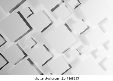 Grey geometric texture with flying rhombuses in hard light with contrast gradient dark shadows as random pockmarked pattern, top view. Simple abstract background in minimal style. - Shutterstock ID 2147169253