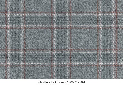 Grey Glenurquhart Check Is Made Of Woolen Fabric. Herringbone Tweed, Wool Background Texture. Coat Close-up. Expensive Men's Suit