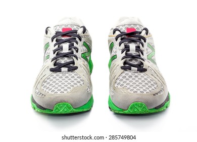 Grey Green Running Shoes Isolated On White