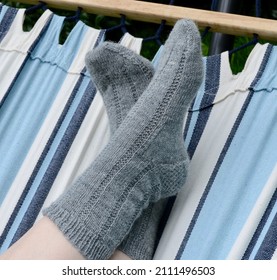 Grey Hand Knit Sock On A Hammock