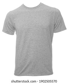 Graue Kurzleeve-Baumwolle T-Shirt-Vorlage einzeln auf weißem Hintergrund