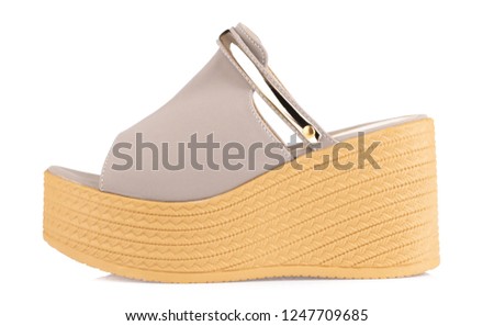 Grey heel women shoes isolated on white background.