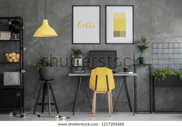 Grey Home Office Yellow Accents Urban Stock Photo Edit Now