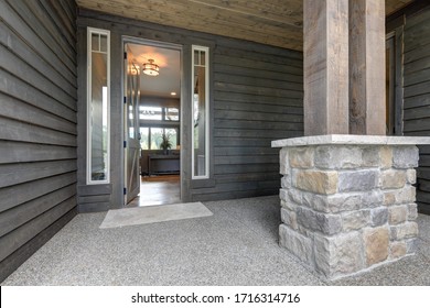 Grey New Beautiful Rustic Home Front Door And Entrance Exterior.