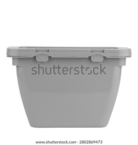 Grey plastic storage container with lid isolated on white background.