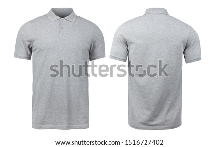 Grey polo shirts mockup front and back used as design template, isolated on white background with clipping path.