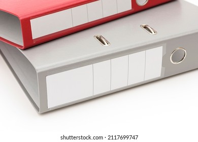 Grey and red office folder on white background.