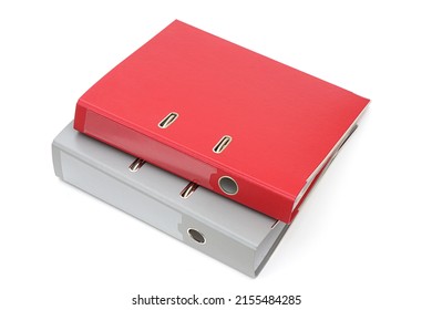 Grey and red office folder on white background.