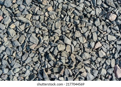 Grey Rubble Texture. Gravel Pebbles Stone Background. Gray Small Rocks Ground. 