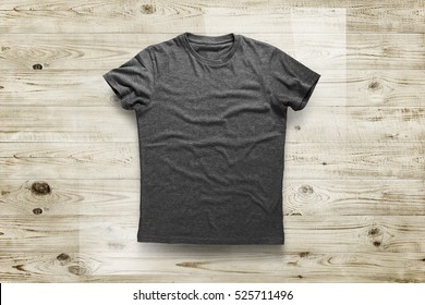 Grey Shirt Over Wood Background Stock Photo (Edit Now) 525711496