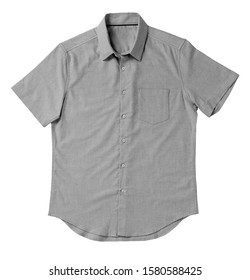 Grey Short Sleeve Shirt Isolated On White With Clipping Path