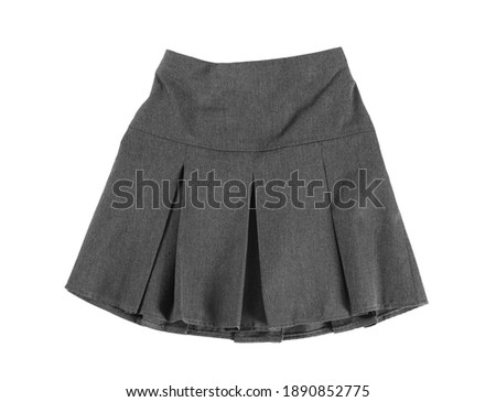 Grey skirt isolated on white, top view. Stylish school uniform