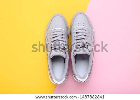 Grey sport shoes on colorful background