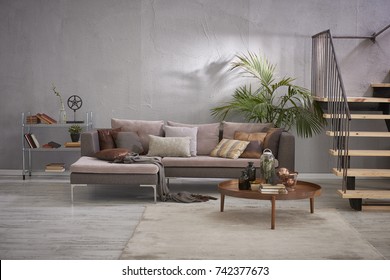 Grey Stone Wall Luxury Living Room And Interior Design