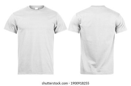 Grey T shirt mockup front and back used as design template, isolated on white background with clipping path.