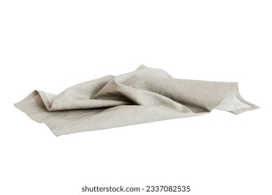 Grey textile napkin isolated on white background. Folded decorative kitchen cotton towel. Top view. - Shutterstock ID 2337082535
