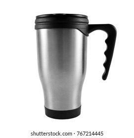 Grey Thermos Cup On The White