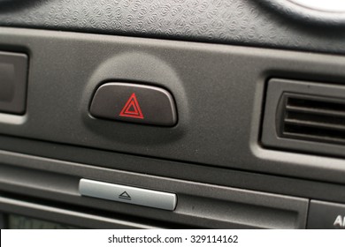 Grey Unknown Car Dashboard Interior With Hazard Warning Light Symbol