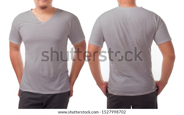 Grey Vneck Tshirt Mock Front Back Stock Photo 1527998702 | Shutterstock