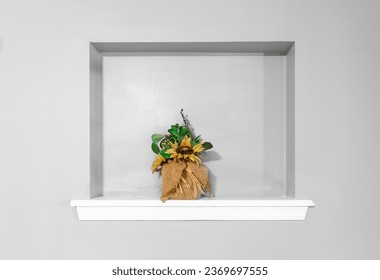 Grey Wall Window Inset with Flower