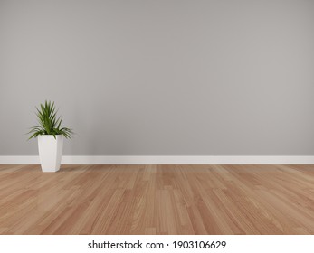 Grey Wall And Wooden Floor Background With Planter (3D)