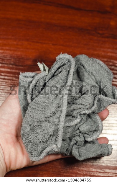 Grey Wet Rag Human Hand On Stock Photo 